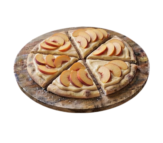 Pizza dessert pêches cannelle miel