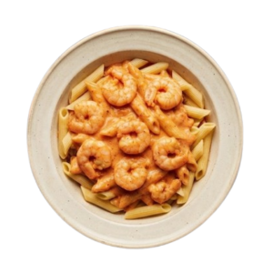 Penne agli scampis, tomate, crème, ail, epices